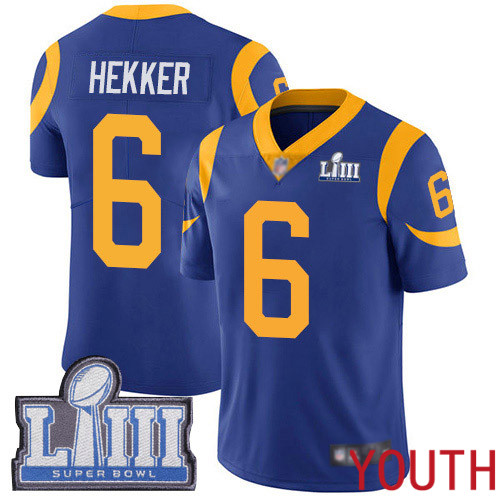 Los Angeles Rams Limited Royal Blue Youth Johnny Hekker Alternate Jersey NFL Football #6 Super Bowl LIII Bound Vapor Untouchable->youth nfl jersey->Youth Jersey